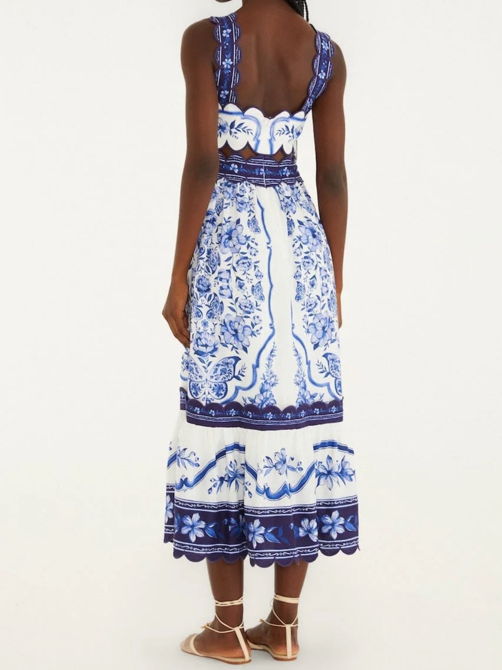 FARM Rio White Midi Dress with Blue Floral Print - Picture 3 of 16